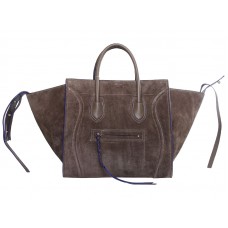 Torba typu tote Celine Luggage Phantom Square ze skóry zamszowej w kolorze khaki z niebieskim