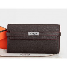 Hermes Dogon Togo Oryginalny skórzany portfel Kelly Long Wallet w kolorze czekoladowym