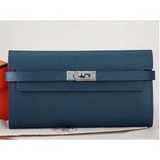 Hermes Epsom Original Calfskin Kelly Long Wallet Ciemnoniebieski