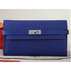 Hermes Epsom Original Calfskikin Kelly Long Wallet Electric Blue