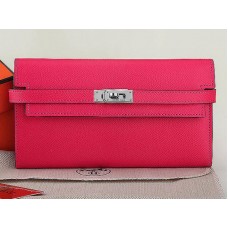 Hermes Epsom Original Calfskikin Kelly Long Wallet Hot Pink