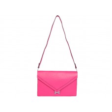 Hermes Pilot Envelope Clutch Hot Pink ze srebrnymi okuciami
