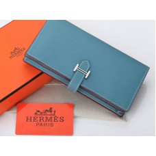 Hermes Epsom Original Calfskin Bearn Japonaise Dwuskładany Portfel Jasnoniebieski