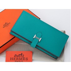 Hermes Epsom Original Calfskin Bearn Japonaise Dwustronny Portfel Turkusowy