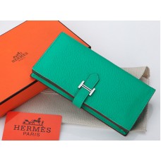 Hermes Dogon Togo Oryginalny portfel cielęcy Bearn Japonaise Bi-Fold w kolorze zielonym