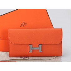 Hermes Epsom Original Calfskikin Constance Długi Portfel Pomarańczowy