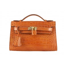 Hermes Matte Kelly Pochette Krokodyl Fauve