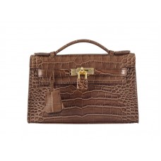 Hermes Matte Kelly Pochette Krokodyl Havanne