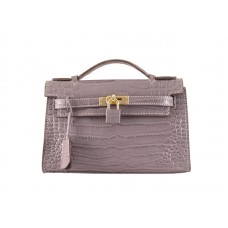 Hermes Matte Kelly Pochette Krokodyl Mauve