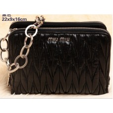 Miu Miu Glazed Matelasse Leather Mini Bag Black