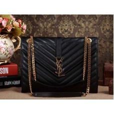 Klasyczna duża torba Yves Saint Laurent z monogramem w czarnej skórze jagnięcej Matelasse