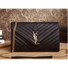 YSL Średniej wielkości torebka z monogramem, czarna, ziarnista, pikowana skóra