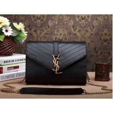 Ysl Mała torebka z monogramem, czarna Matelasse, okucia w kolorze antycznego złota