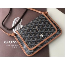 Portfel Goyard Goyardine Plumet Crossbody w kolorze czarnym z brązowymi skórzanymi wykończeniami