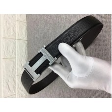 Hermes Srebrna klamra paska H i dwustronny skórzany pasek w kolorze czarnym