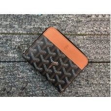 Goyard Chevron Mały portfel na zamek błyskawiczny Czarny z brązowymi skórzanymi wykończeniami