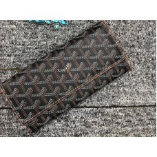 Goyard Varenne Chevron Długi portfel czarny z brązowymi skórzanymi wykończeniami