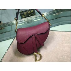 Dior Mini Saddle Calfski Bag Gold Hardware Burgundy m0447s1