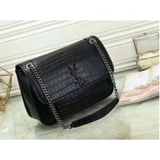 Saint Laurent Niki Medium w wytłaczanym wzorze krokodyla w kolorze czarnym