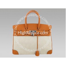 Hermes Birkin 35 cm Toile i skóra Togo Pomarańczowa