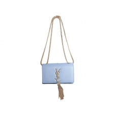 Torebka Yves Saint Laurent Mini Monogram z oryginalnej skóry, jasnoniebieska