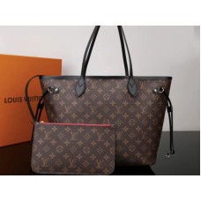 Louis Vuitton Monogram Canvas Neverfull Mm z czarnym skórzanym wykończeniem