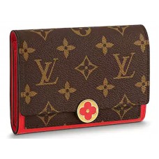 Kompaktowy portfel Louis Vuitton Flore z monogramem Canvas Coquelicot m64587